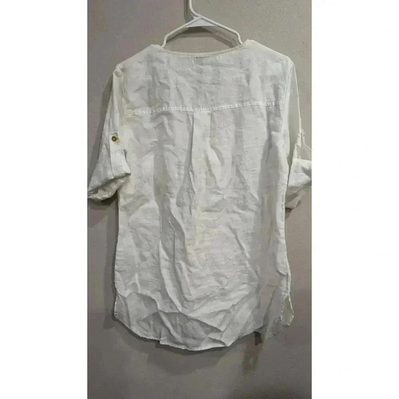 White 100% linen short sleeve top w/ gold zipper by Company Ellen Tracy size S - Picture 5 of 5